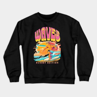 Waves, Hello Summer Funny Surfer Riding Surf Surfing Lover Gifts Crewneck Sweatshirt